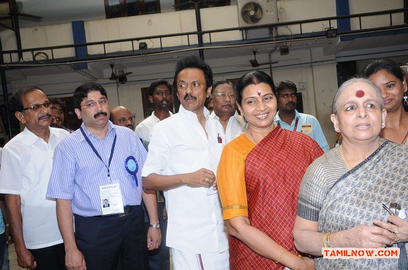 Dayanidhi Maran Mk Stalin At Election Booth 981